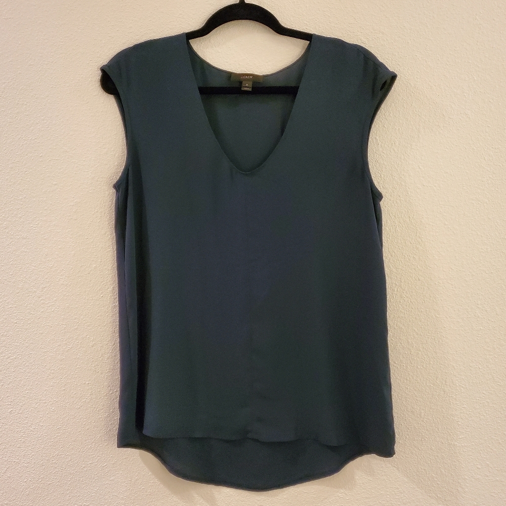 J. Crew Sheer Dark Green Sleeveless Blouse